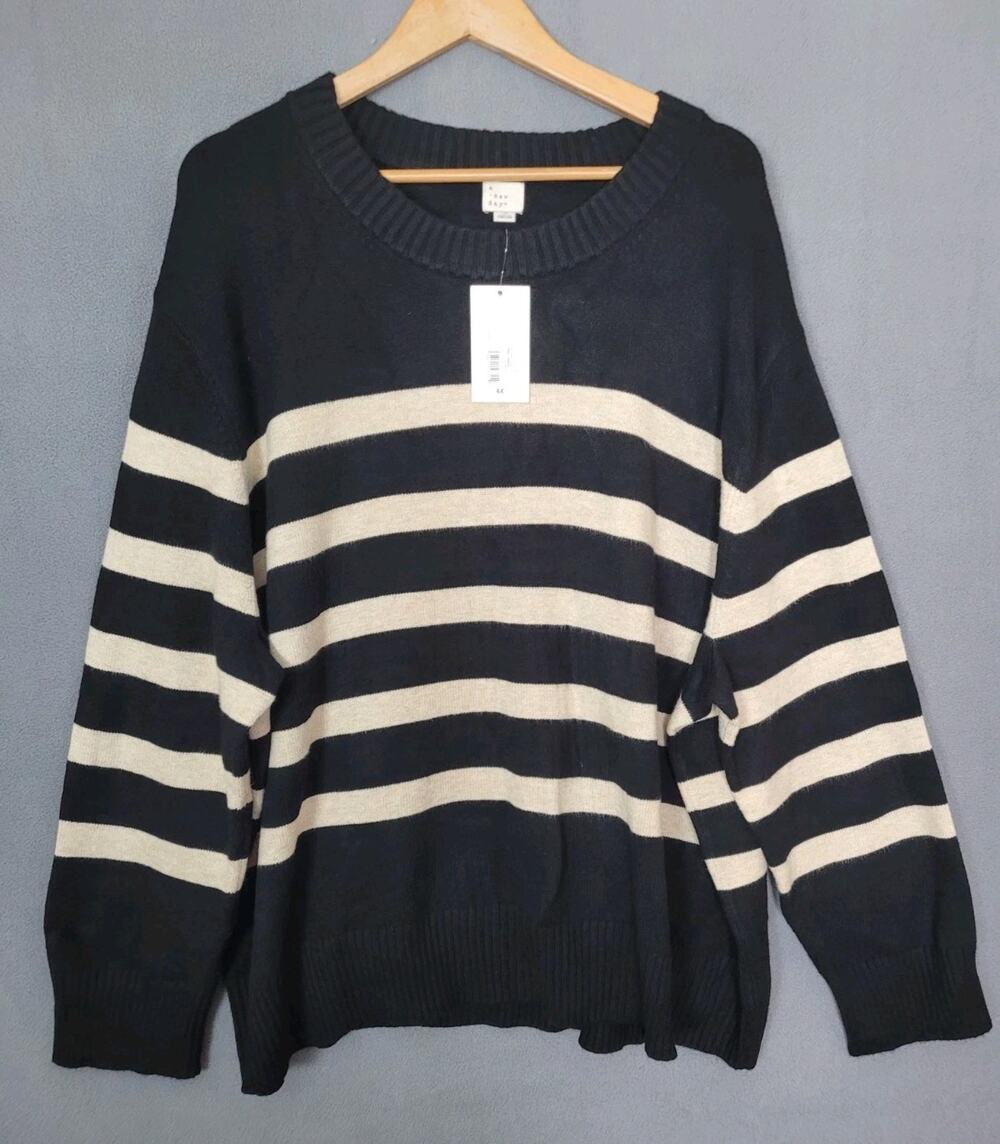 A New Day Womens Sweater Cream Black Beige Stripe Cashmere Feel 4X